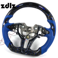 Volant de voiture personnalisé en cuir perforé bleu avec LED et fibre de carbone forgée pour Hyundai I30N I20N Elantra