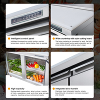 Réfrigérateur de table à air froid à température unique en acier inoxydable à 2 portes pour hôtel, bar à salades, préparation de pizzas, table à sandwich