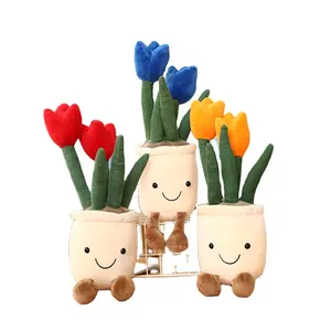 35cm felpa realista simulación creativa en maceta tulipán flores planta peluche juguete suave tulipán flores juguete