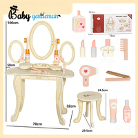 Nouvelle table de maquillage et tabouret en bois pour enfants 2026, coiffeuse princesse jaune avec miroir et accessoires Z08244HB
