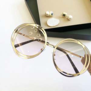 Vente en gros de lunettes de soleil tendance, monture métallique, grande taille, UV400, lunettes de soleil rondes surdimensionnées pour femmes, 2021 - Product Image 3