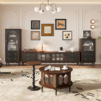 Meuble TV et Table Basse Haut de Gamme en Bois Massif Style Mid-Century, Écologique et Durable, avec Rangement pour Salon et Chambre d'Hôtel