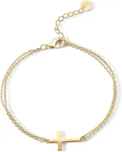 Bracelet croix plaqué or 14 carats pour femmes bijoux Bracelet en or simple pour femmes cadeau de confirmation pour filles
