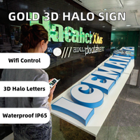 Enseigne lumineuse 3D personnalisée en acrylique doré brossé avec lettres éclairées par halo pour mur, bureau, réception d'entreprise, affichage de marque, publicité