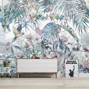 Sud-est asiatique forêt tropicale humide fleurs, oiseaux, plantes vertes papier peint salon <span class=keywords><strong>Tv</strong></span> fond mur papier peint - Product Image 1
