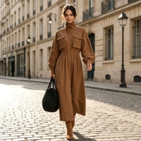 Robe trapèze vintage pour femme, mi-longue, ample, col montant, manches longues, boutonnée, style rétro classique, vêtement de mode