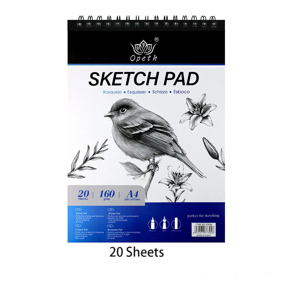 OPETH A4 Tamaño 160 Gsm Sketch Book Drawing Paper Sketch Pad con 20 hojas