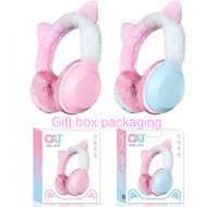 Casque sans fil d'hiver pour Noël, écouteurs avec design en peluche, chauds et mignons, casque pour femmes, casque sans fil avec oreilles de chat