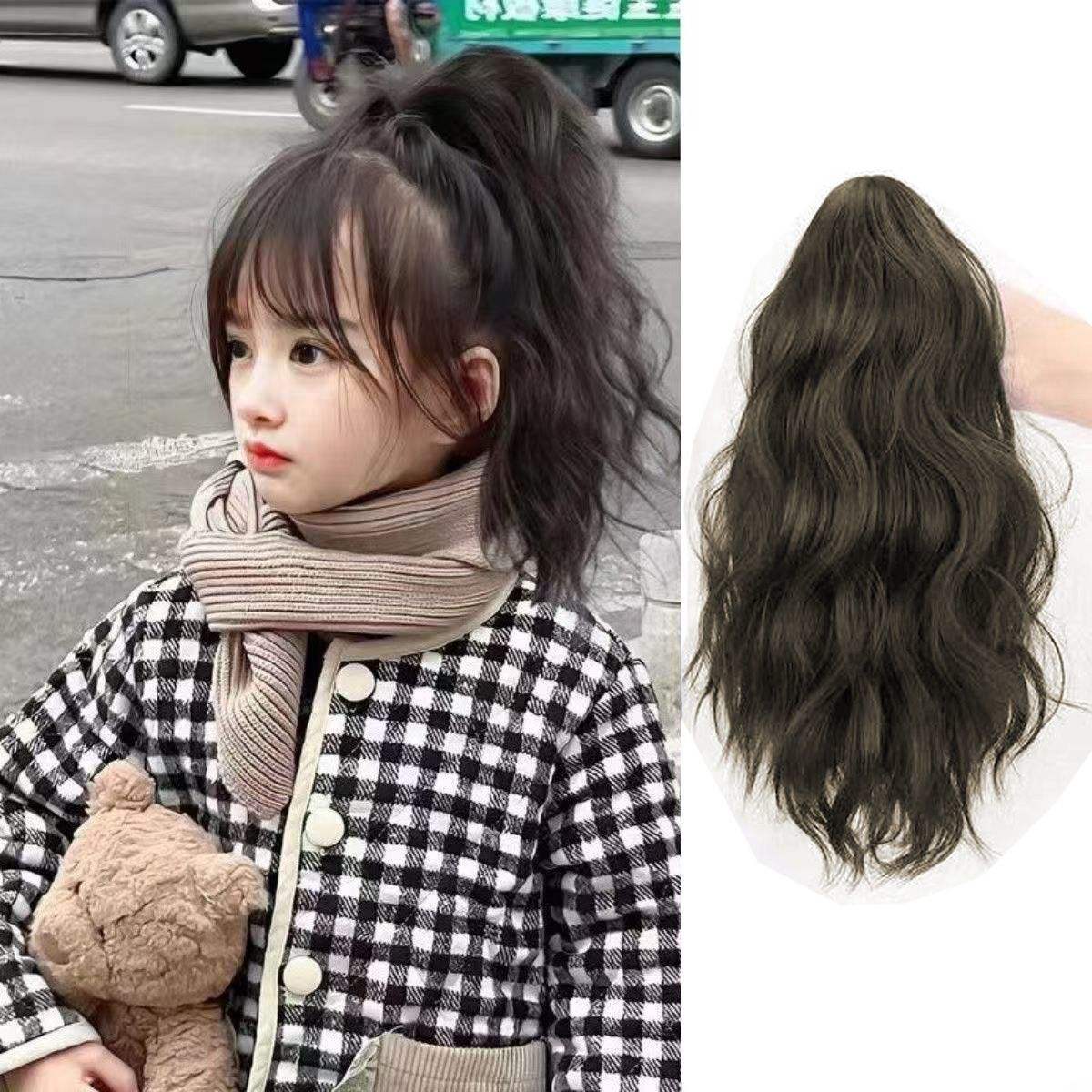 Cute children's wavy ponytail - clip style [light brown] 30cm