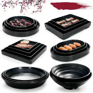 Hot sale BBQ Restaurant Rectangular Round Meat Tray Custom Print Black Dinner Dish Melamine Plates Square