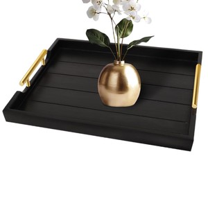 <b>Large</b> black wooden <b>tray</b> with metal handle, suitable for home use, decoration, storage, and hotel use, including fruit and snack - Product Image 5