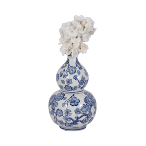 Vaso in Ceramica a Forma di Doppia Zucca, Blu e Bianco con Motivo Floreale, Decorazione d'Arredo per Soggiorno o Camera da Letto - Product Image 2