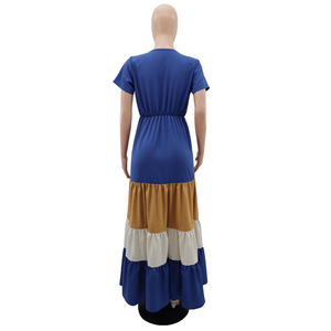 เดรสยาวลำลองแฟชั่นผู้หญิง คอวี แขนสั้น แต่งผ้าหลากสี ขายส่งราคาพิเศษ - Product Image 4