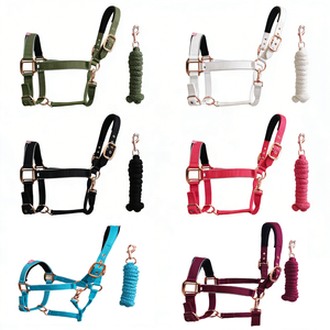 Licol Horshi avec laisse assortie pour chevaux, réfléchissant pour la sécurité, licols d'écurie pour chevaux, Flex-Webb, quincaillerie plaquée or rose - Product Image 1