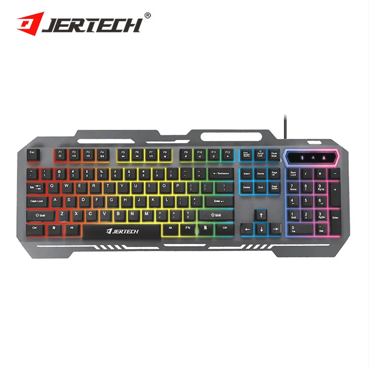 JERTECH คีย์บอร์ดคอมพิวเตอร์จอ LED K910,คีย์บอร์ด PC แบบมีสายใช้สำหรับเล่นเกมแป้นพิมพ์โลหะเกมเมอร์ภาษาสเปน