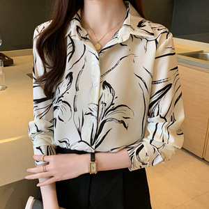 Nueva camisa con patrón geométrico <span class=keywords><strong>de</strong></span> primavera y otoño, Camisa <span class=keywords><strong>de</strong></span> gasa estampada <span class=keywords><strong>de</strong></span> manga larga para mujer, <span class=keywords><strong>blusas</strong></span> elegantes para mujer joven, Top - Product Image 4