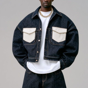 Blouson Bomber en Jean Surdimensionné Personnalisé de Haute Qualité pour Homme avec Poches en Cuir Bleu Foncé – Manteaux Vintage en Jean - Product Image 2
