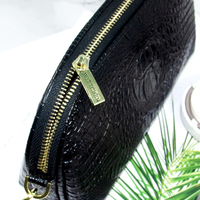 Sac de maquillage multifonctionnel élégant en cuir de crocodile en forme de coquille pour femmes Porte-monnaie