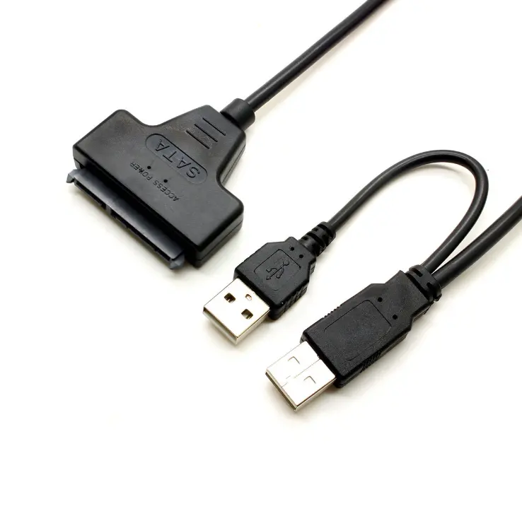Wholesale Dual USB 2.0 To Sata 7+15pin Data Cable 2.5 Inch HDD USB Sata Converter Adapter Cable With Usb Power Supply
