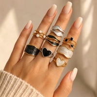 CUMAI Bagues ouvertes en acier inoxydable plaqué or 18 carats avec émail, multi-styles, cœur ajouré, bijoux de mode pour femmes, vente en gros
