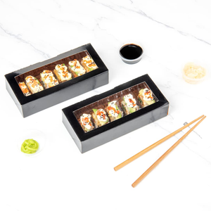 Custom Food Grade Sushi <b>Box</b> Matte Frosted Black Flip Top Japanese Food Takeaway <b>Box</b> With Window - Product Image 3