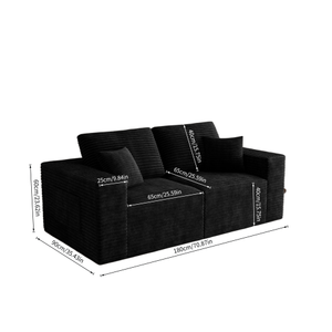 Canapé modulaire moderne sectionnel 2 pièces 180 cm en velours côtelé noir, canapé-lit compressé sans assemblage, causeuse en mousse pour salon - Product Image 4