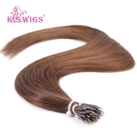 Extensiones de Cabello Humano Remy Chino con Anillo Nano, Cutícula Alineada, Doble Trama, Liso Sedoso, Ondulado, Marrón Claro para Salón