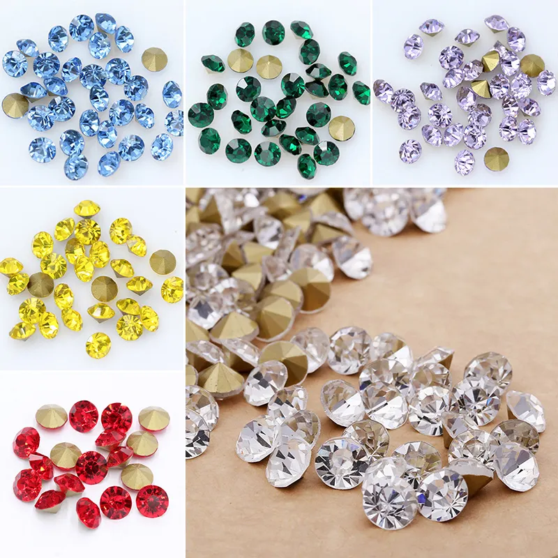 Toptan Bling elmas giysi aksesuarları 2-6mm parlak folyo altın nokta geri reçine kristal Rhinestones