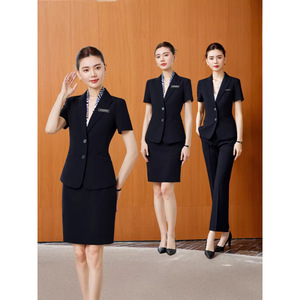 Summer Short Sleeve Women's Hotel Reception Uniforms Gray Skirt And Pants Set Professional Workwear For Office Commute - Product Image 3