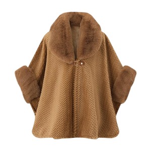 Capa de punto elegante para mujer con ribete de piel sintética, cuello de solapa esponjoso, suave, ideal para reuniones de Año Nuevo y Navidad - Product Image 6