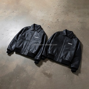 Vestes en cuir PU noir de qualité supérieure, design brodé personnalisé, streetwear tendance, coupe-vent, veste en cuir surdimensionnée pour hommes - Product Image 1