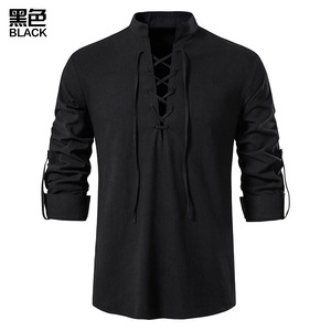 <strong>Mens</strong> Scottish Jacobite Ghillie Kilt <strong>Shirts</strong> Medieval Renaissance <strong>Pirate</strong> Costume Long Sleeve 100% Cotton Henley <strong>Shirt</strong> <strong>Men</strong> Camisas - Product Image 6
