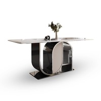 Table à manger rectangulaire multifonctionnelle de style italien minimaliste moderne, avec plateau en marbre et structure en acier inoxydable, pour la maison