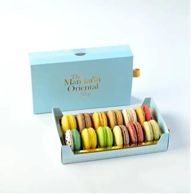 서랍 슬라이딩 단단한 상자 마카롱 금 종이 트레이와 쿠키 선물 포장 상자
