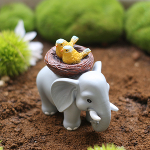 Figura de Elefante Pintada a Mano de Poliresina Artística de Lujo, Adorno de Jardín en Miniatura con Nido de Pájaros Amarillos para Patio Exterior - Product Image 2