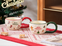 Meilleures ventes - Tasse en céramique de qualité alimentaire - Design de Noël - Bonhomme en pain d'épices - Impression d'arbre de Noël - Tasse en porcelaine pour cadeaux de Noël