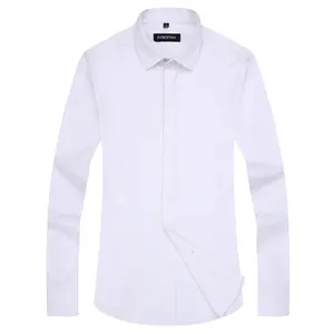 Chemise à manches longues personnalisée de haute qualité hommes élastique anti-rides couleur unie affaires décontracté vêtements de cérémonie professionnels