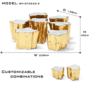 Đánh Bóng Đúc Brass Bàn Cà Phê Thiết Lập Hiện Đại Trắng Gốc Bàn Cà Phê Khắc Vàng Thiết Kế Cây Mạ Vàng Cơ Sở Trang Trí - Product Image 3