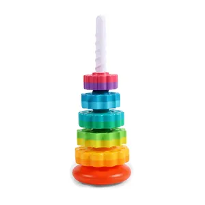 Baby Early Education Rainbow Autism Sensory Toys For Toddlers Spinning Wheel Folding Rotating Tower Ferrule Stacking Toy