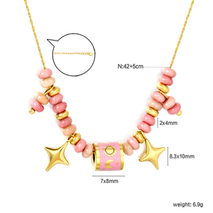 Collar con colgante de cuentas chapado en oro para mujer ASON, con estrella, sol, luna, tubo de esmalte, resina acrílica, piedra de ágata, bonito, al por mayor - Product Image 2