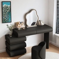 Nouvelle coiffeuse de chambre noire pour petit appartement 2025, table de maquillage tout-en-un, style crème de luxe, bureau en bois avec 5 tiroirs