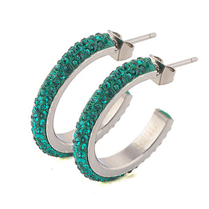 C Shaped Huggie <b>Earrings</b> 35mm Three Row Crystal <b>Studs</b> Stainless Steel Party Jewelry White Green <b>Black</b> Gold - Product Image 4