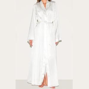 Kimono da Sposa Lungo in Raso di Seta Nero da Donna, <span class=keywords><strong>Vestaglia</strong></span> con Scollo a V e Cintura, Maniche Svasate, Lussuoso Abito da Notte e da Casa - Product Image 1