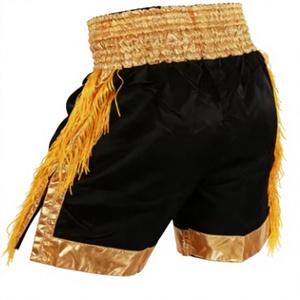 Pantalones Cortos de Boxeo de Poliéster/Algodón con Estampado por Sublimación y Ribete Dorado, con Flecos, Unisex, para Adultos, Ropa de Artes Marciales, Holgados - Product Image 1