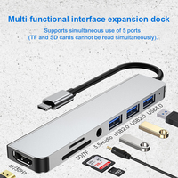 7 in 1 USB C Multiport Hub Docking Station USB3.0 USB2.0 Pembaca Kartu SD TF Jack Audio Stereo 3.5mm Adaptor Multiport untuk Laptop