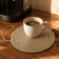 Sous-verre rond en corde de jute fait main, style rustique campagnard, pour table à manger, cuisine, décoration, dessous de plat