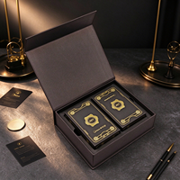 Boîte cadeau d'entreprise noire personnalisée, boîte rigide de luxe avec bordure dorée, plateau intérieur et poignée pour coffret cadeau d'entreprise