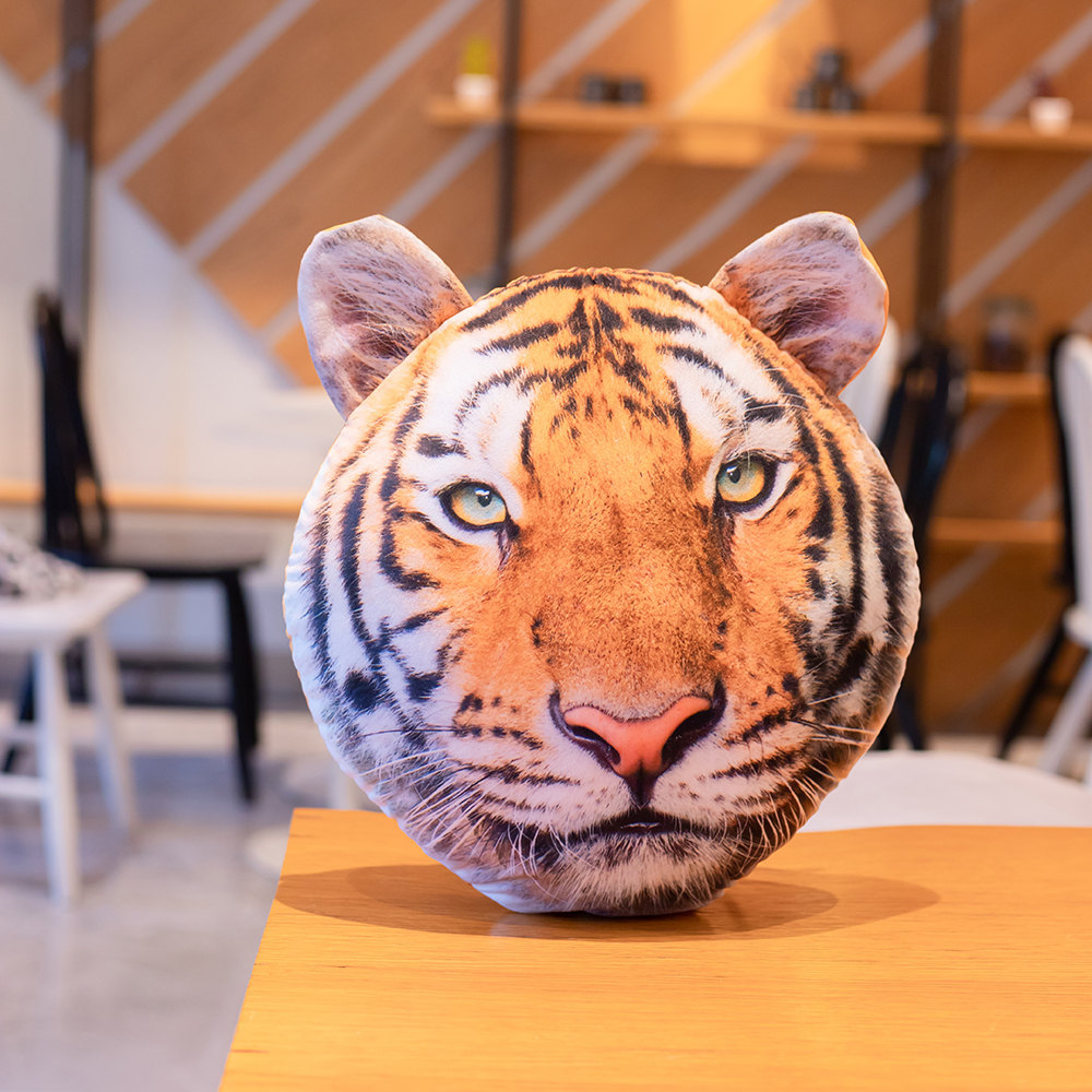 Lifelike Simulation Tiger Head Plush Toy - 3D Print Animal Toy for