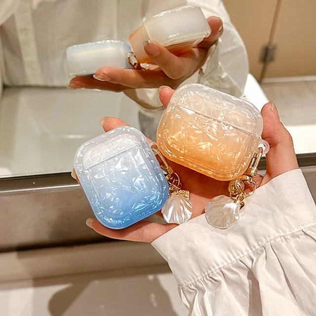 New Colorful Gradient Shell Pattern Permeating Ice Transparent Earphone Case With Shell Chain for Airpods 1/2 Pro for Airpods 3