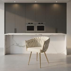 Sedia Imbottita <span class=keywords><strong>in</strong></span> Velluto con Gambe <span class=keywords><strong>in</strong></span> Metallo Verniciato a Polvere, Design Minimalista per Sala da Pranzo e Trucco - Product Image 1
